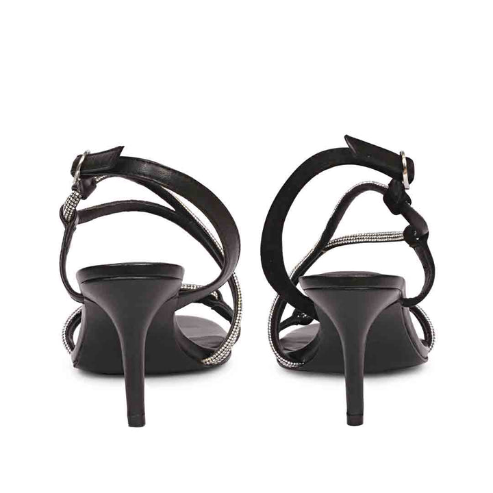 Women's Saint Nessa Crystal Embellished Black Leather Stilettos, back pair view