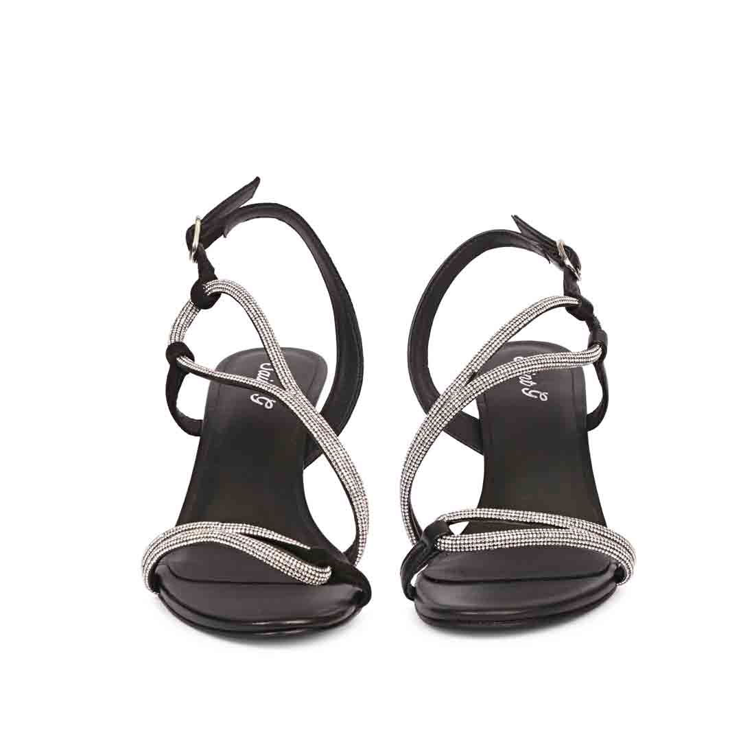 Women's Saint Nessa Crystal Embellished Black Leather Stilettos, front view