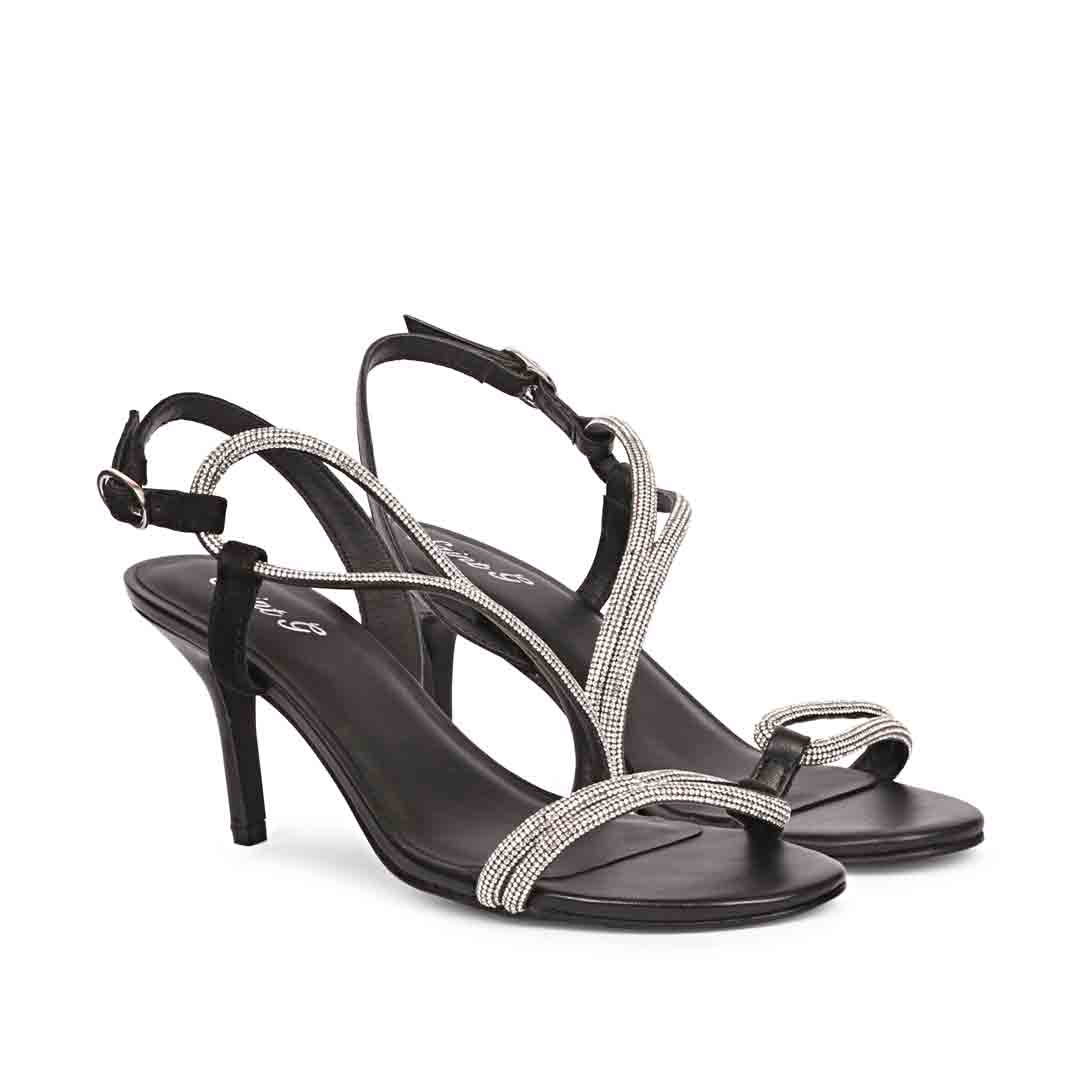 Women's Saint Nessa Crystal Embellished Black Leather Stilettos, pair view