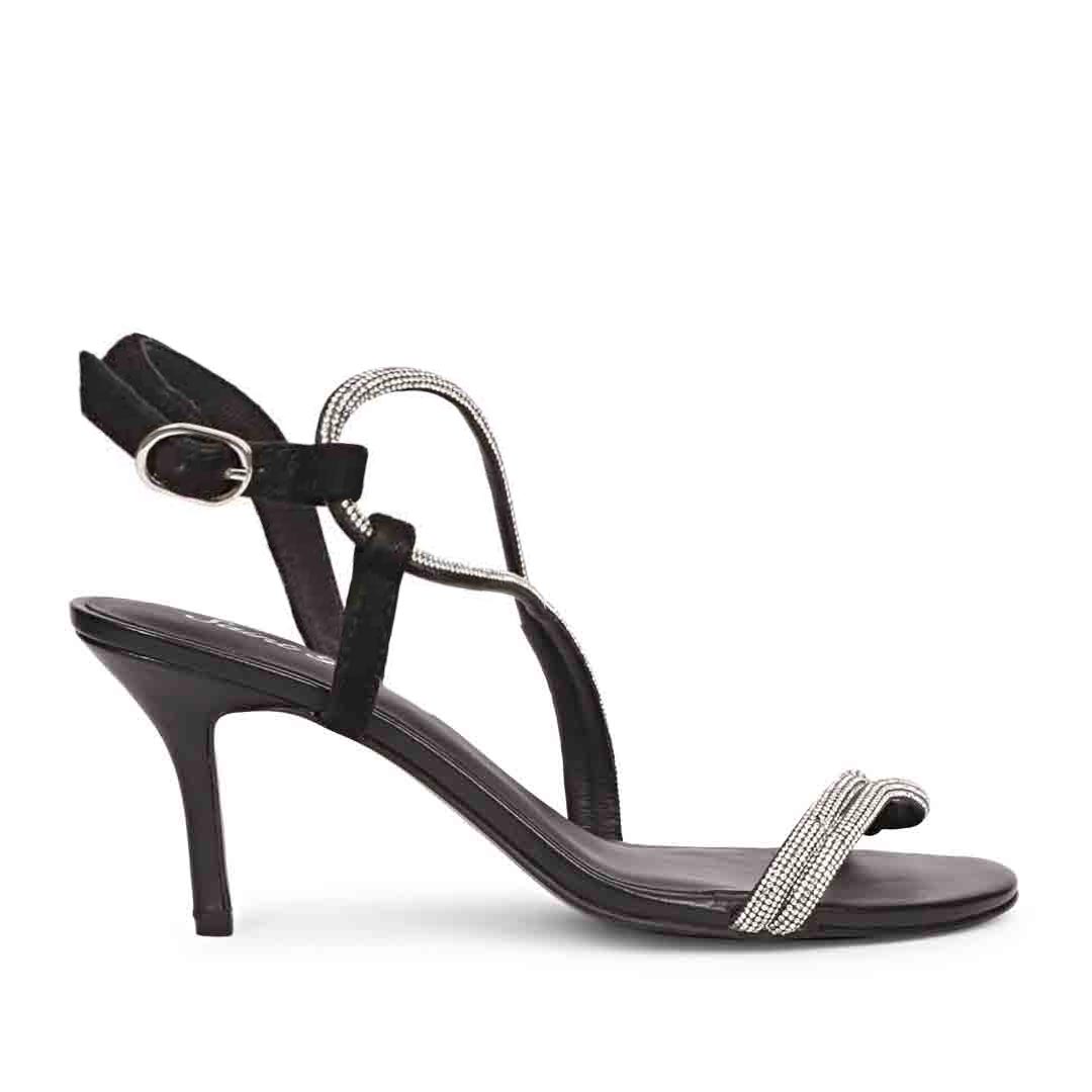 Women's Saint Nessa Crystal Embellished Black Leather Stilettos, side view