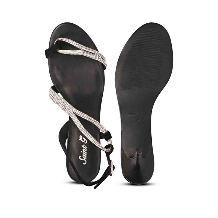 Women's Saint Nessa Crystal Embellished Black Leather Stilettos, sole view