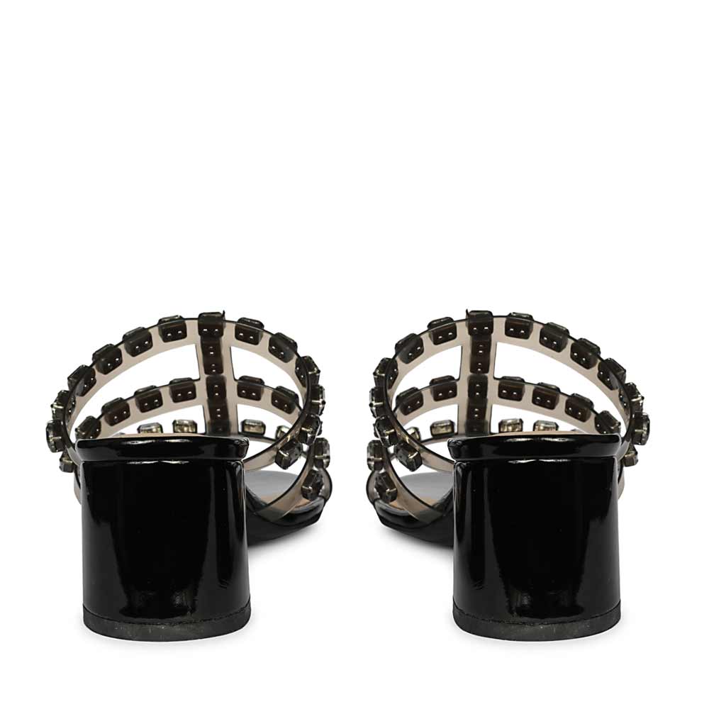 black low block heel shoes embellished strap – back detail view