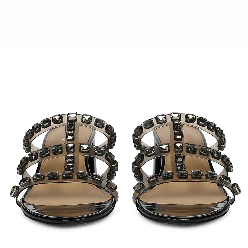 Glamorous black low block heels for women uk – front view