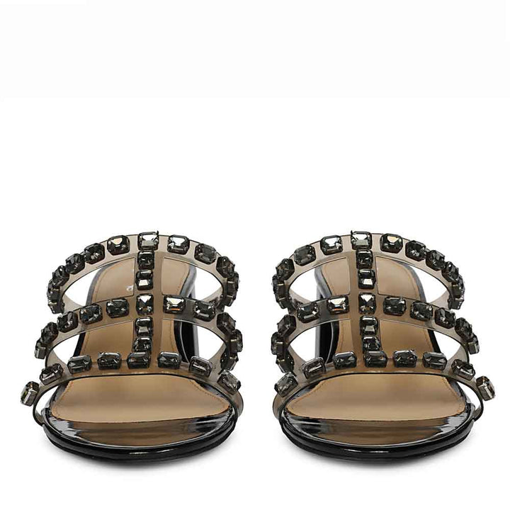 Glamorous black low block heels for women uk – front view