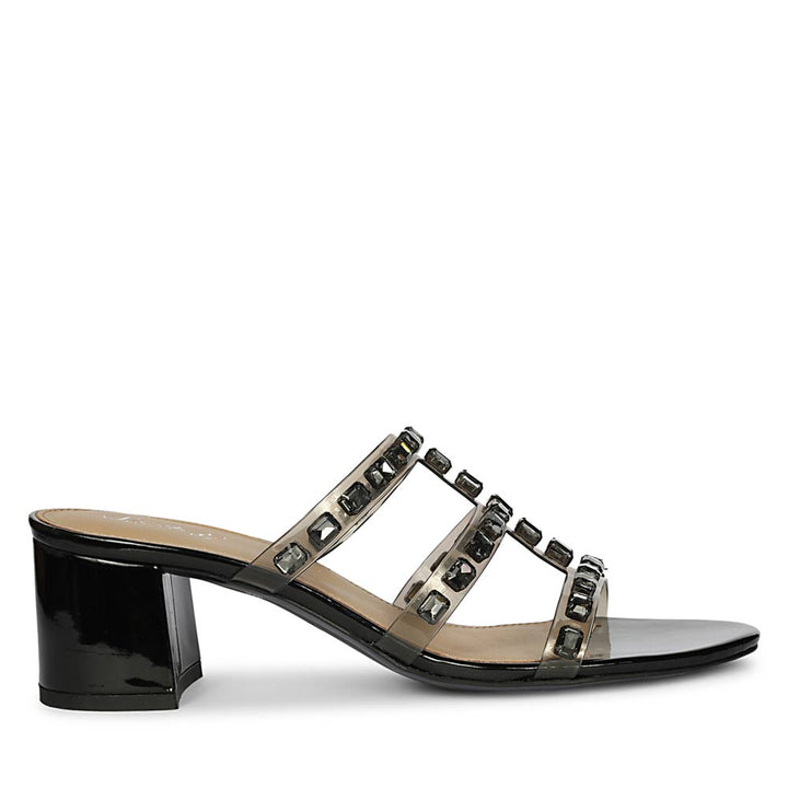 black low block heels stone embellished – right angle view