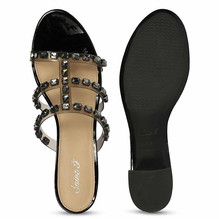 black low block heels for occasion wear – sole view