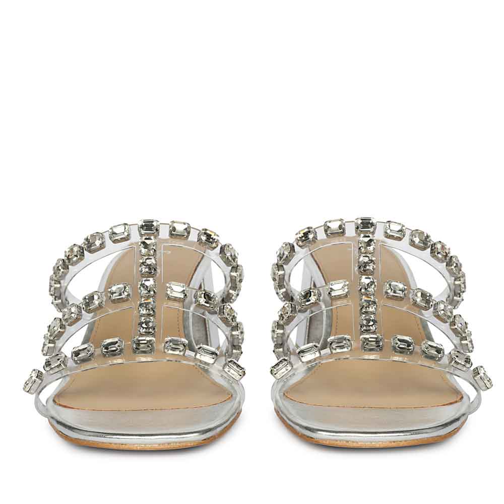 Glamorous silver low block heels for women uk – front view
