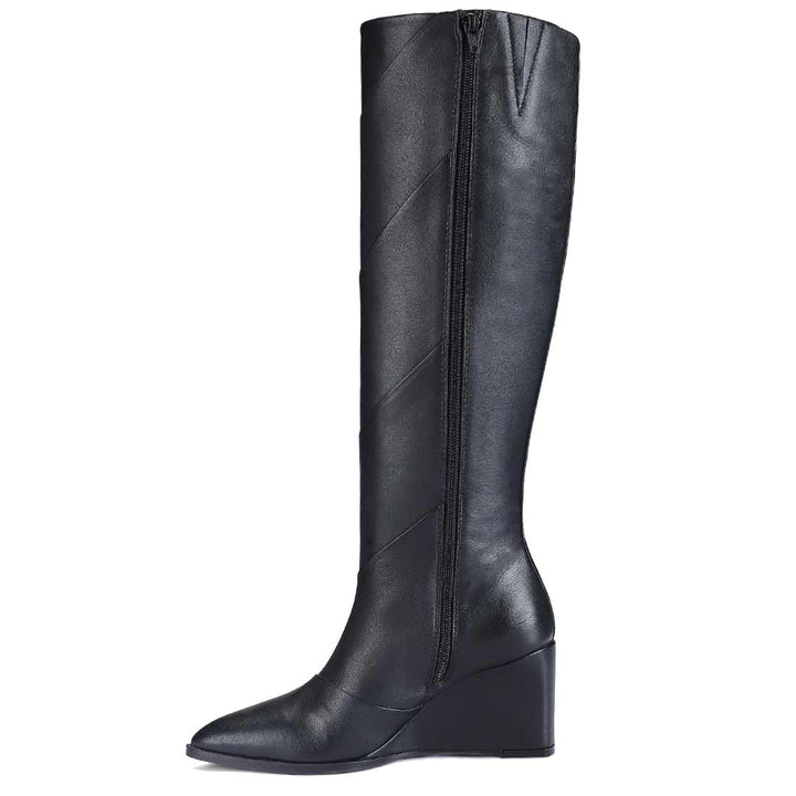 Saint Novara black knee high boots, alternate side view showing zip closure