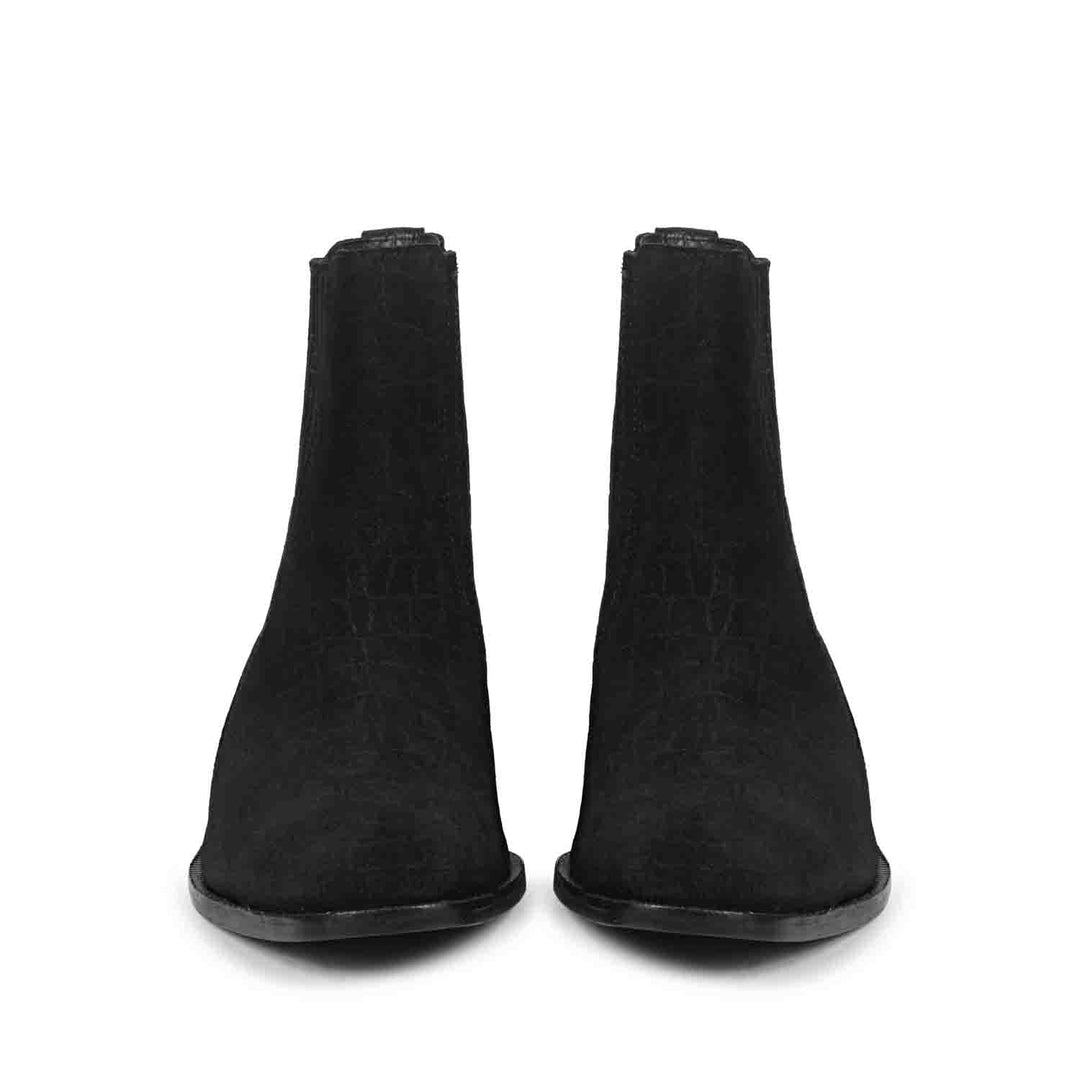 Saint Ollie Black Croco Suede Chelsea Boots - Front Pair View, Men's UK