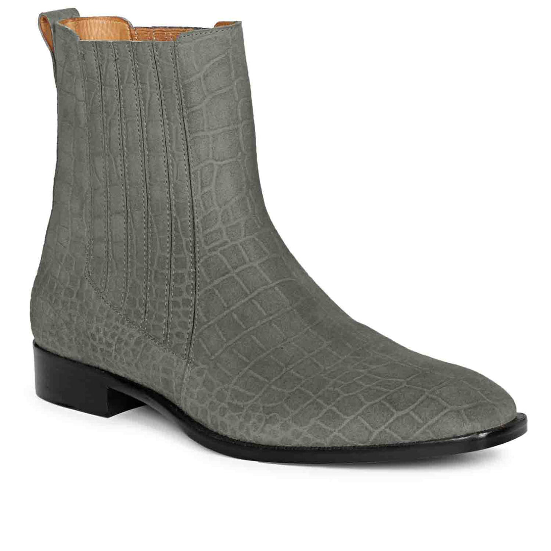 Saint Ollie grey croco suede mens chelsea boots uk – side profile