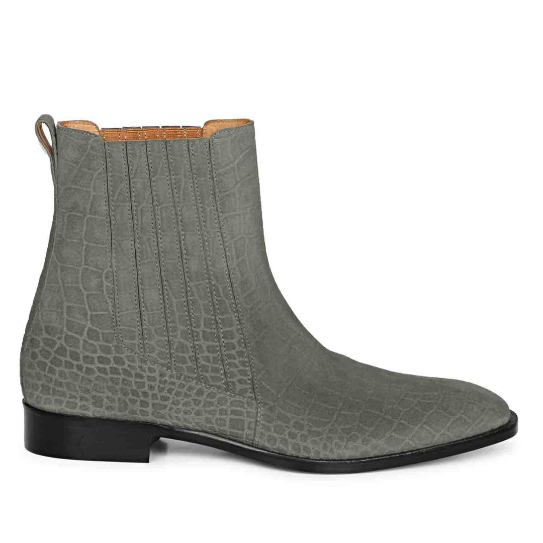 Saint Ollie grey croco print suede chelsea boots men – side view