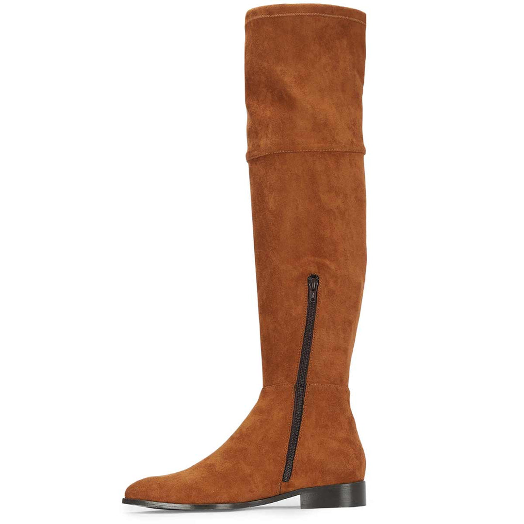 Saint Ophelia tan suede boots UK, side view showing zip closure