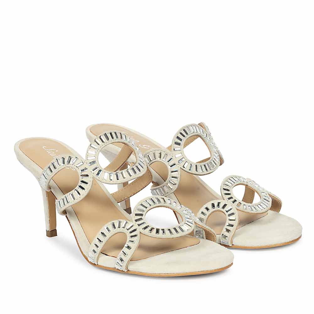 Saint Peyton Ivory Mirror Embellished Suede Heels, pair view