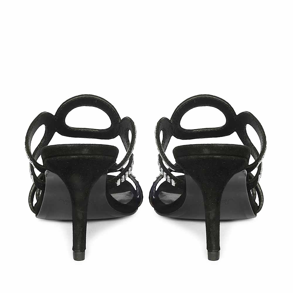 Saint Peyton Mirror Embellished Black Suede Heels, back pair view
