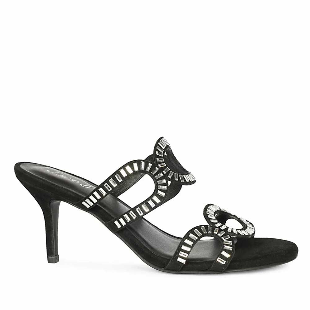 Saint Peyton Mirror Embellished Black Suede Heels, side view