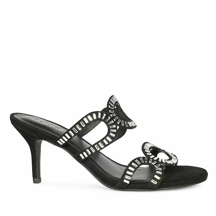 Saint Peyton Mirror Embellished Black Suede Heels, side view