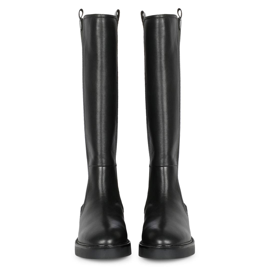 Saint Pietro black leather knee high boots, front pair view