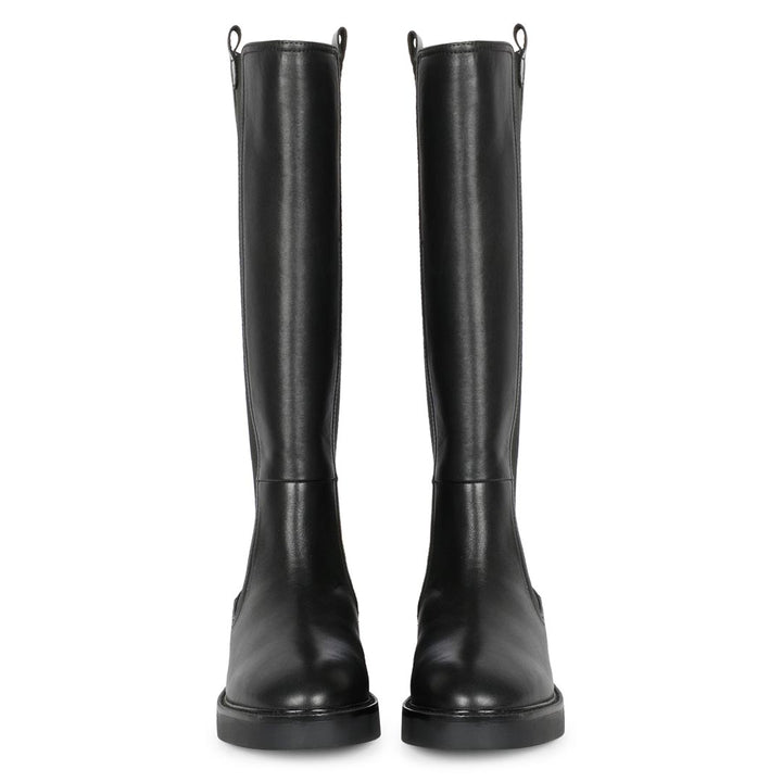 Saint Pietro black leather knee high boots, front pair view