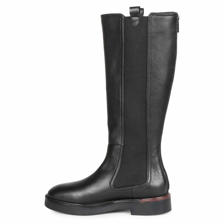 Saint Pietro black knee high boots, alternate side view showing pull tab