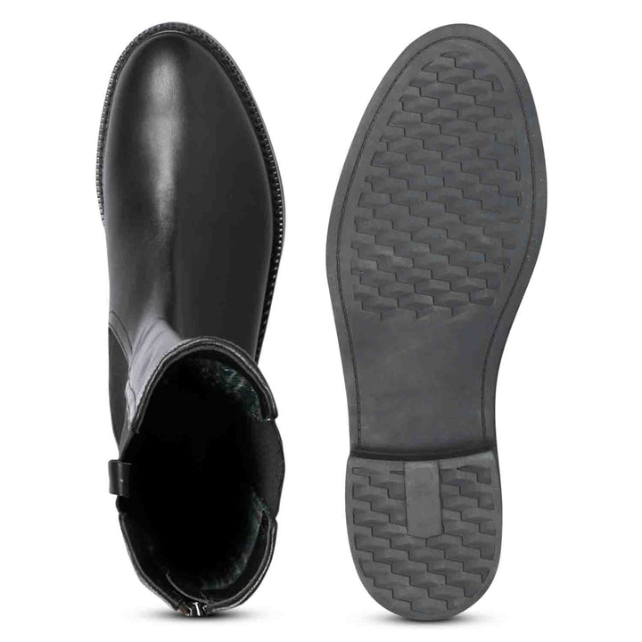 Saint Pietro black leather knee high boots, interior and sole view