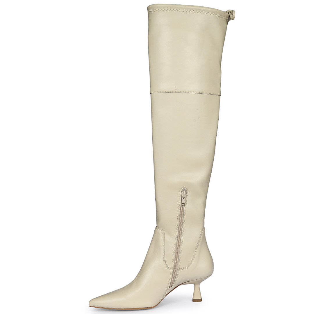 Saint Primrose beige napa boots UK, side view showing zip closure