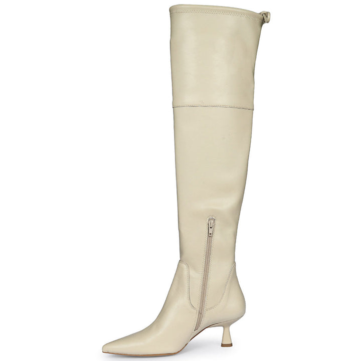 Saint Primrose beige napa boots UK, side view showing zip closure