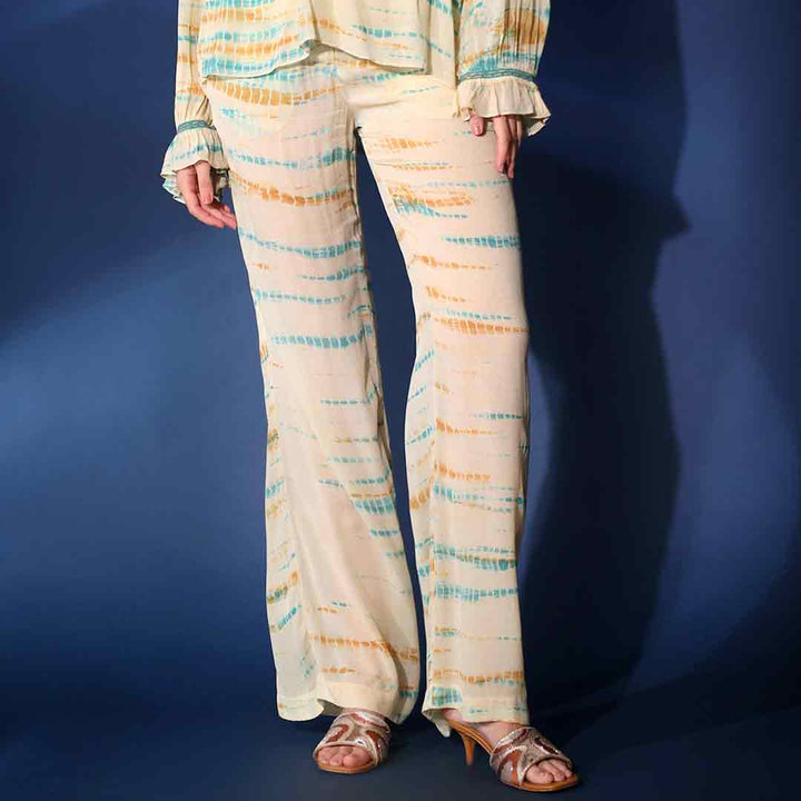 Saint Priscilla multicolour tie-dye crepe co-ord set for women UK, front view.