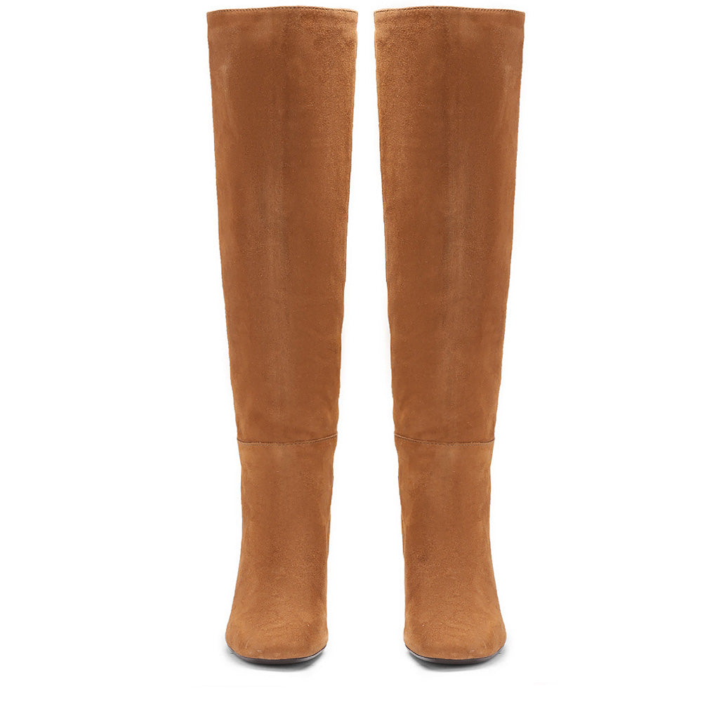 Saint Priscilla tan suede knee high boots, front pair view