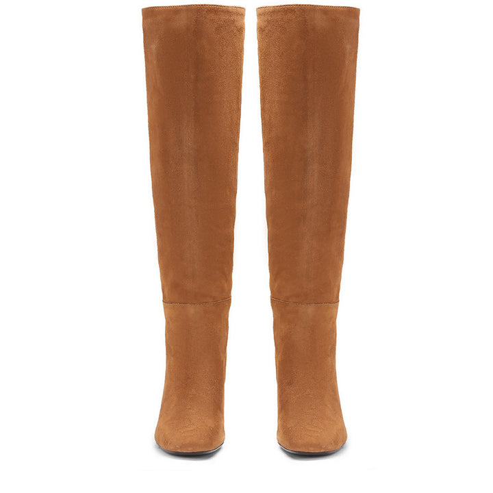 Saint Priscilla tan suede knee high boots, front pair view