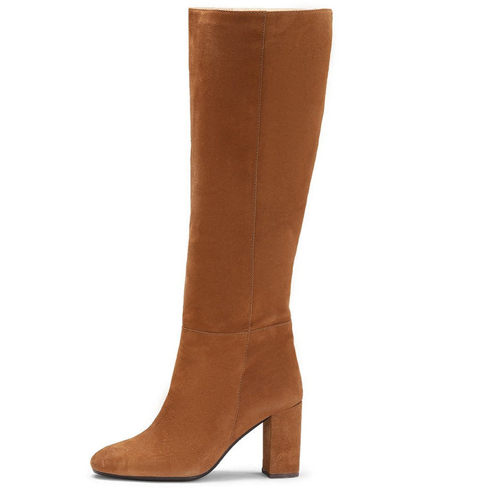 Saint Priscilla tan suede knee high boots, alternate smooth side view