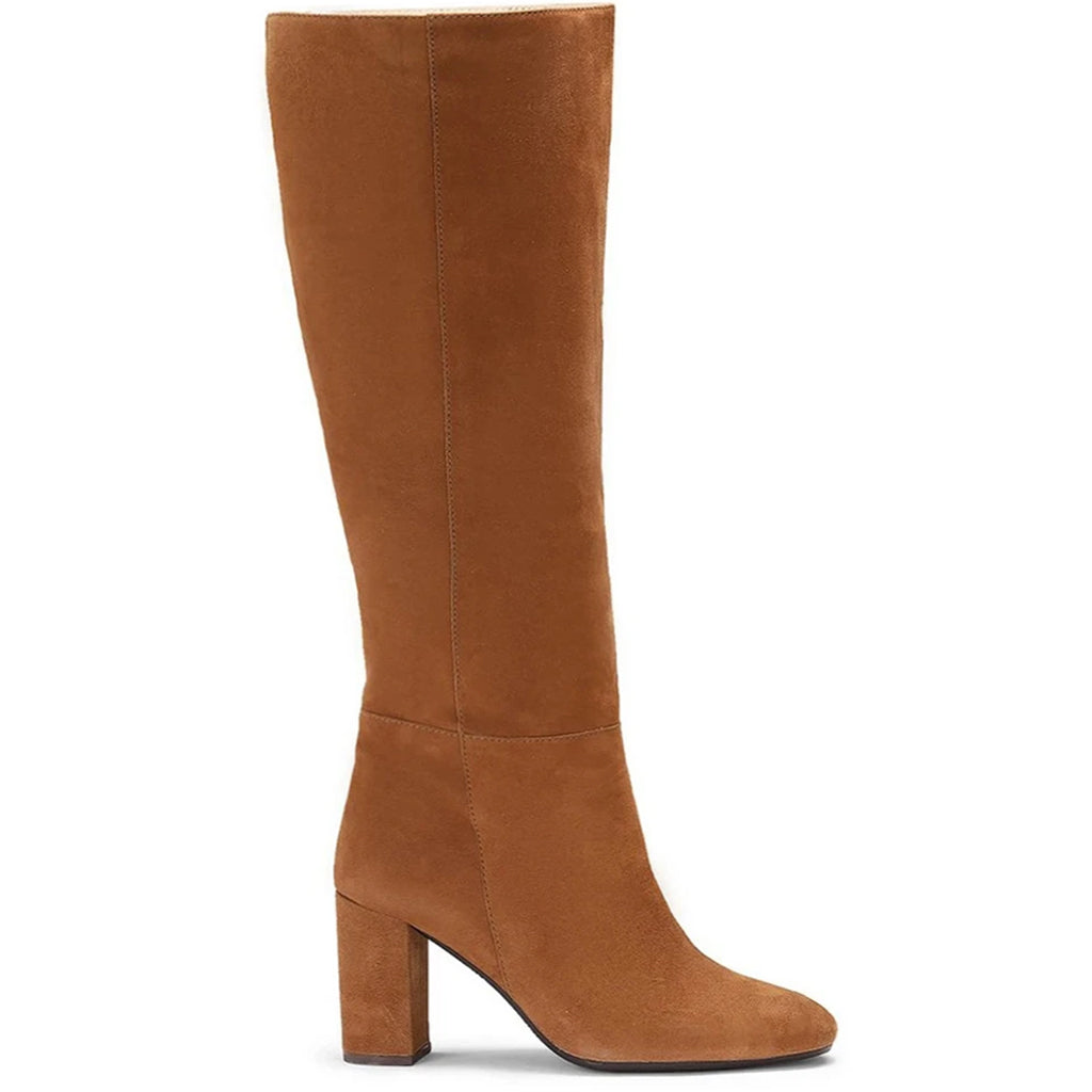 Saint Priscilla tan suede knee high slouch boots for women, smooth side view