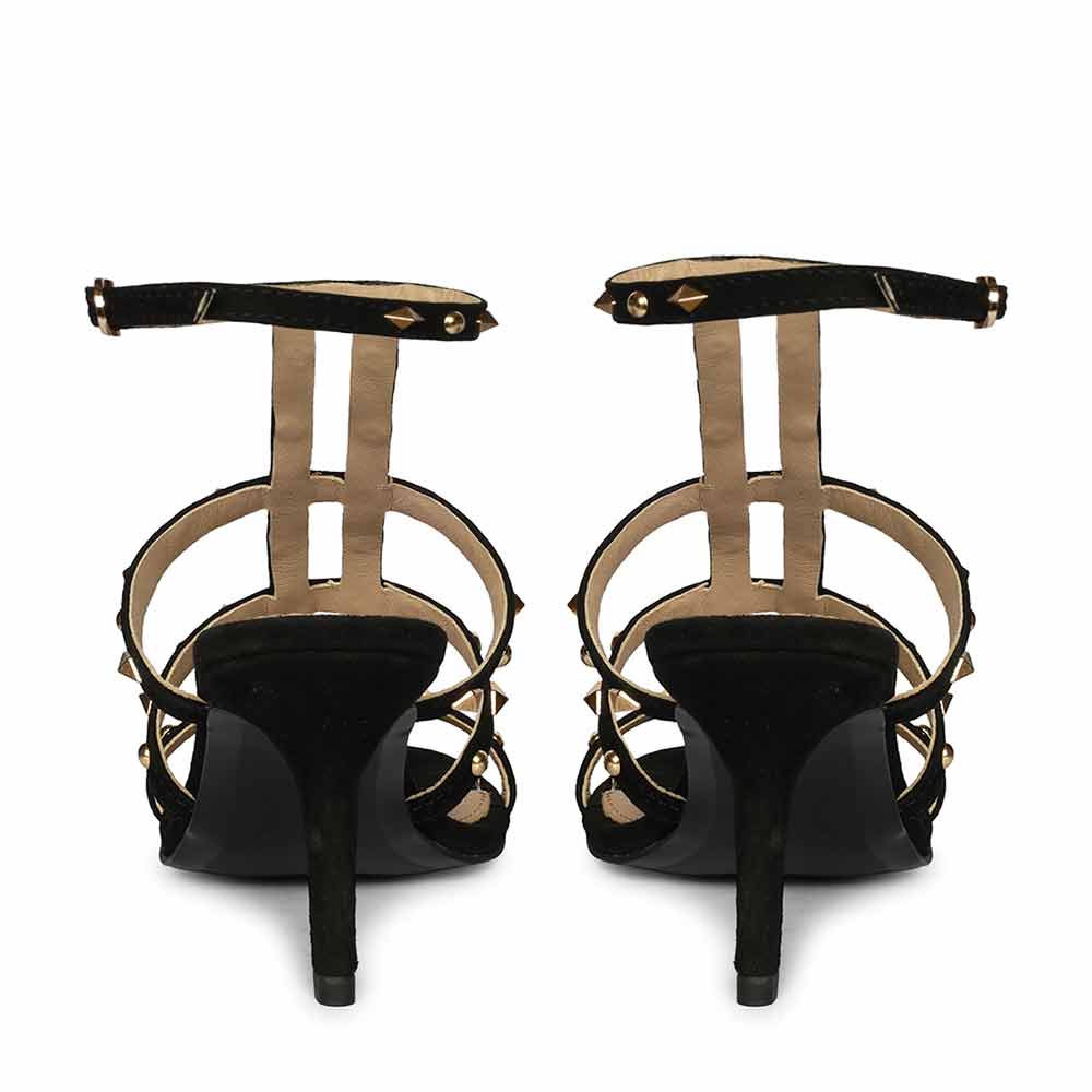 Saint Quenel Black Leather Studded Stilettos, back pair view