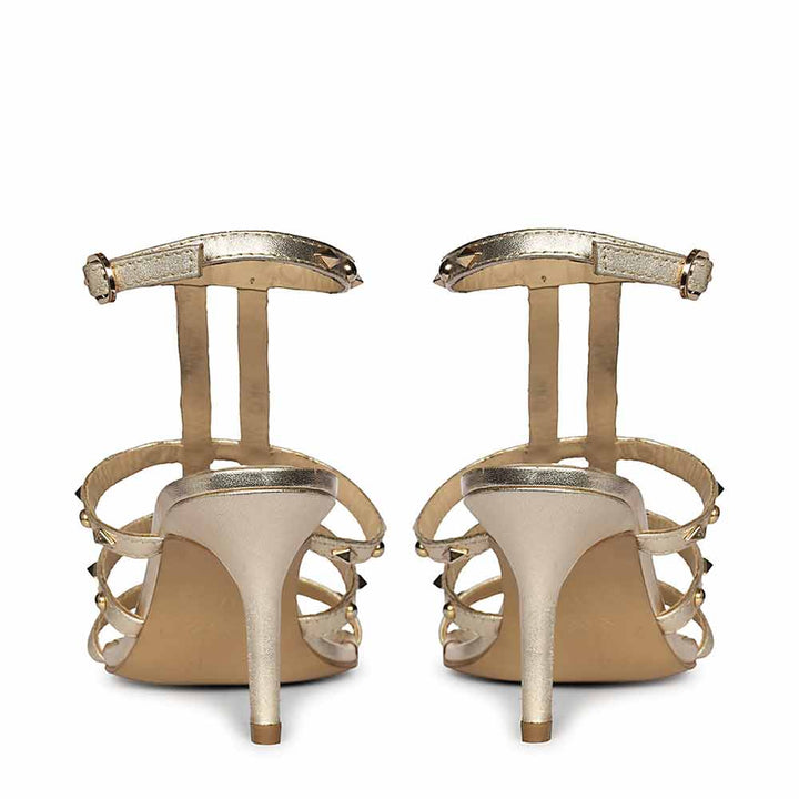 Saint Quenel Metallic Gold Leather Studded Stilettos, back pair view