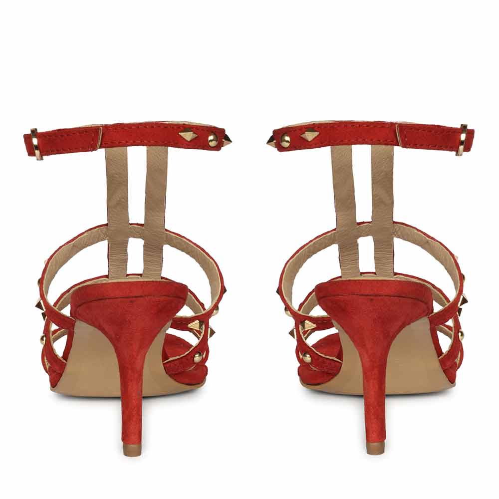 Saint Quenel Red Leather Studded Stilettos, back pair view