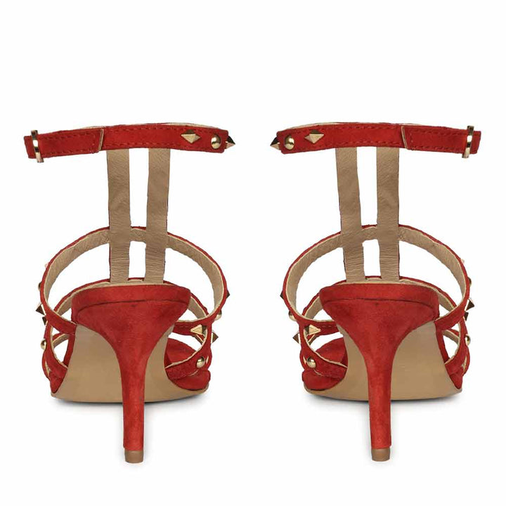 Saint Quenel Red Leather Studded Stilettos, back pair view