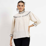 Saint Quincy Womens Ivory Printed Cotton Dubby Top