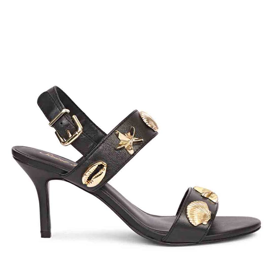 Women's Saint Ravena Seashell & Star Embellished Black Leather Stilettos, side view