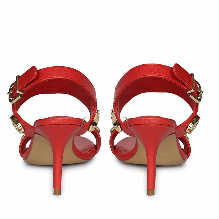 Women's Saint Ravena Seashell & Star Embellished Goji Berry Leather Stilettos, back pair view