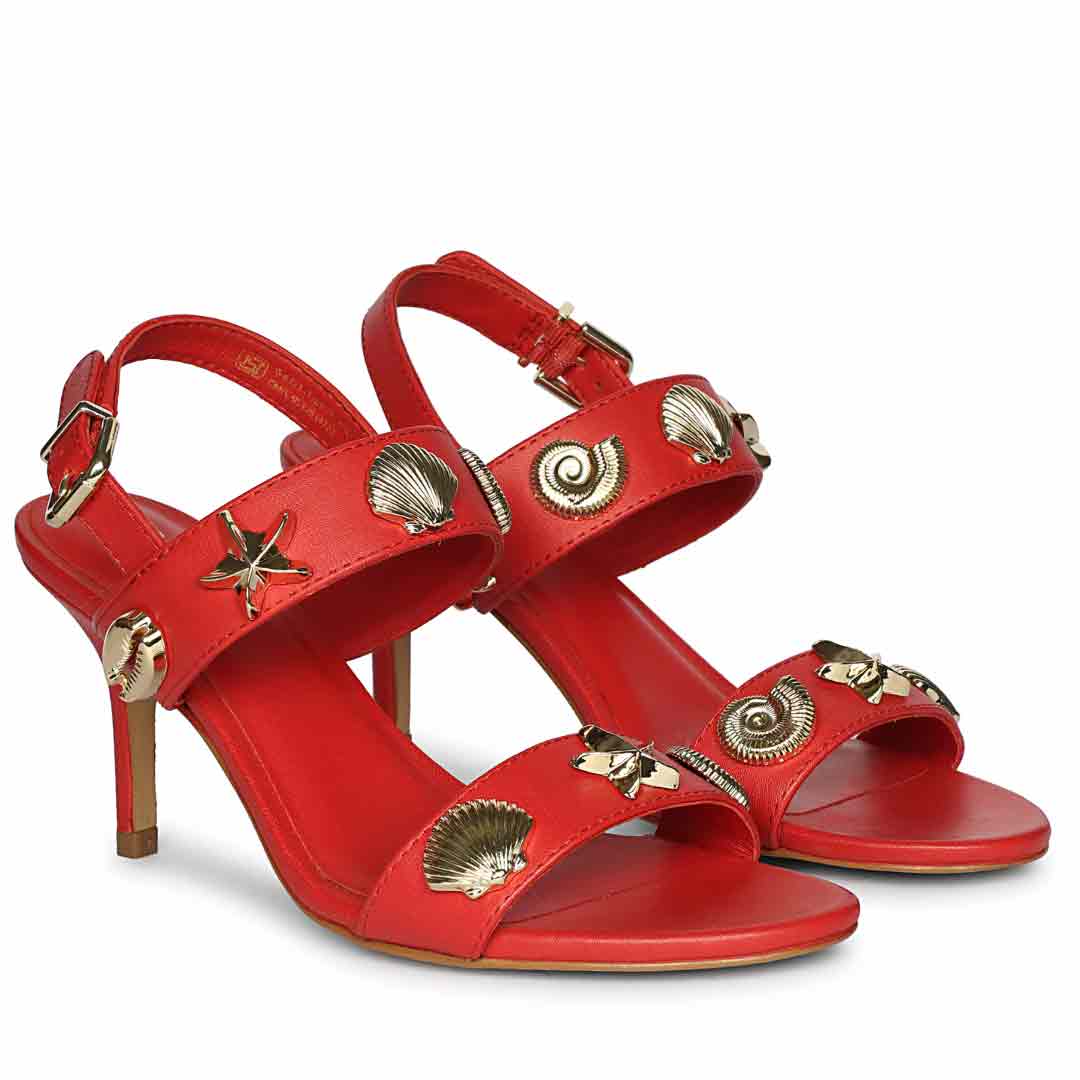 Women's Saint Ravena Seashell & Star Embellished Goji Berry Leather Stilettos, pair view