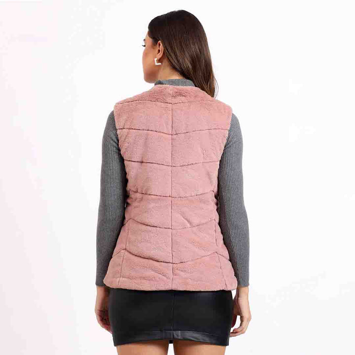 Saint Renata dusty rose fur sleeveless vest UK, back view