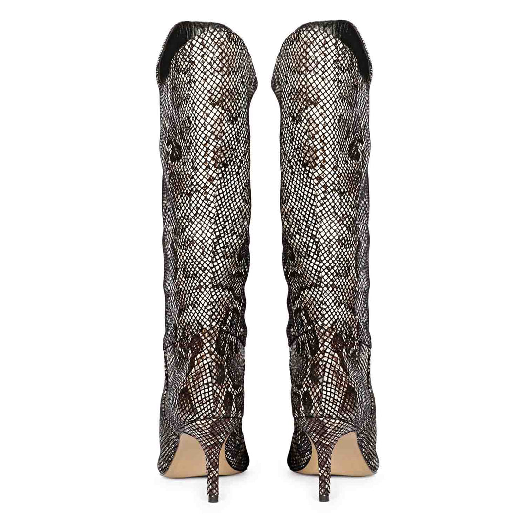 Saint Rocio snake print brown knee high boots, alternate back angle