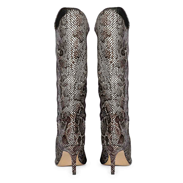 Saint Rocio snake print brown knee high boots, alternate back angle