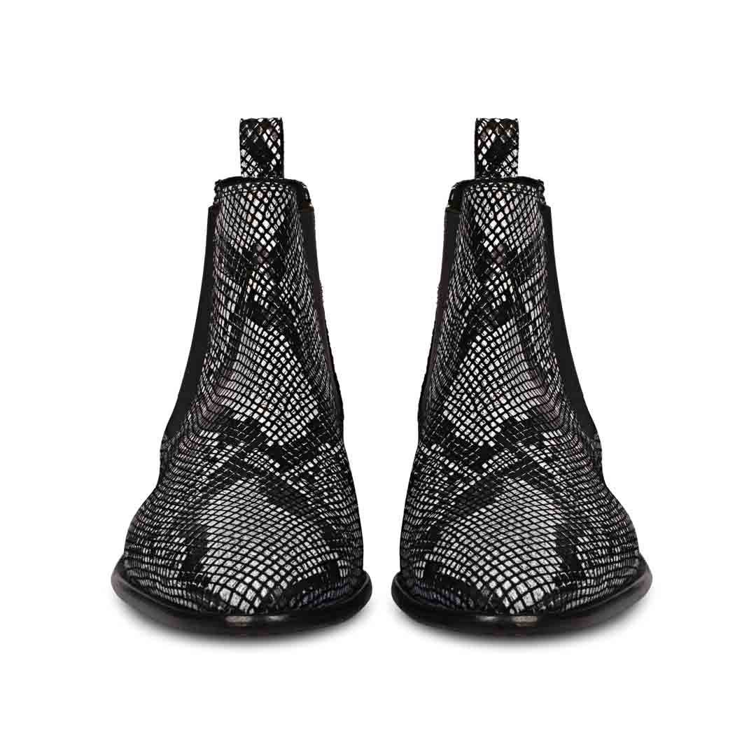 Saint Rory designer chelsea boots men black snake print – pair front profile