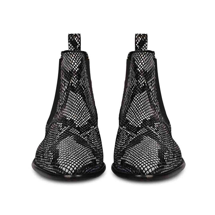 Saint Rory designer chelsea boots men black snake print – pair front profile