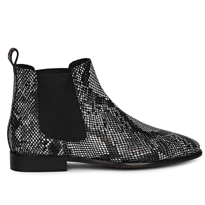 Saint Rory black snake print leather chelsea boots men – right angle view