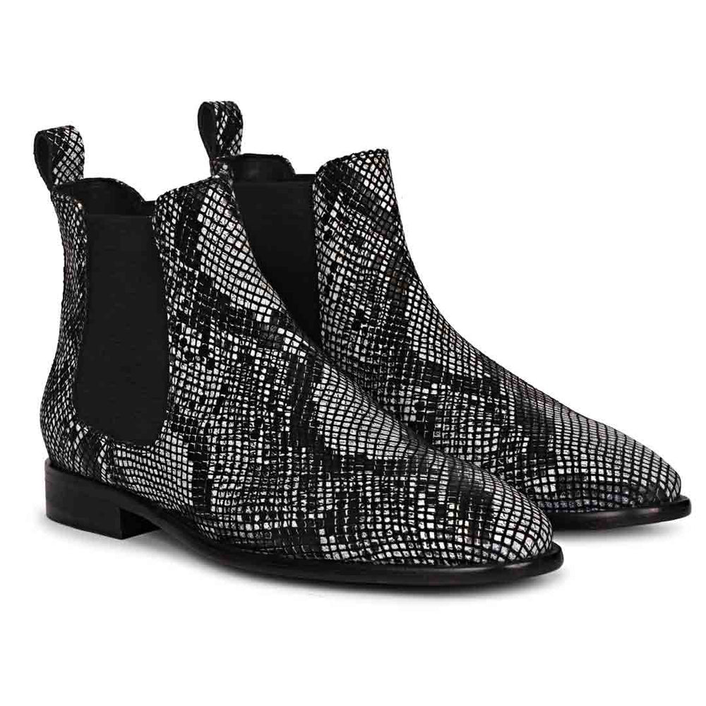 Saint Rory black snake print mens chelsea boots uk – right pair angle view