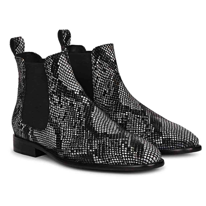 Saint Rory black snake print mens chelsea boots uk – right pair angle view
