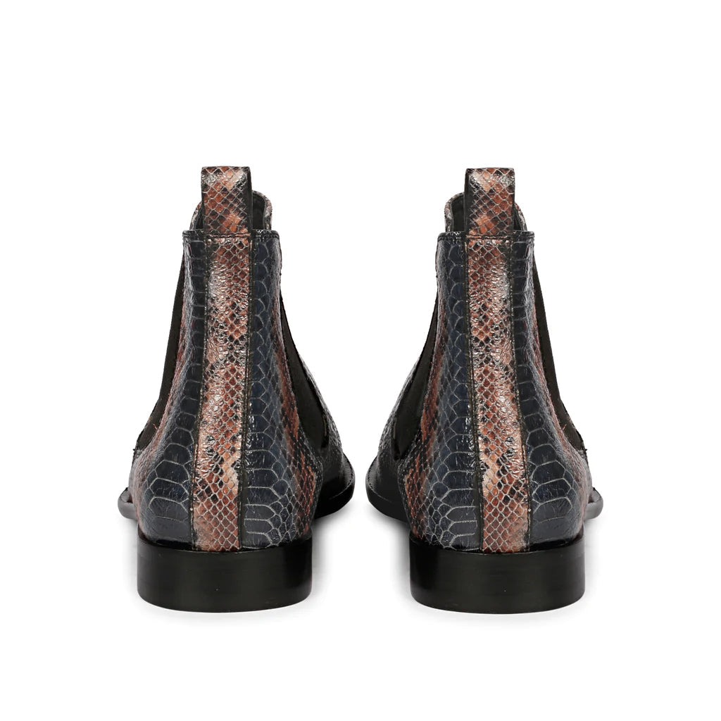 Saint Rory premium mens chelsea boots blue snake print leather – back view