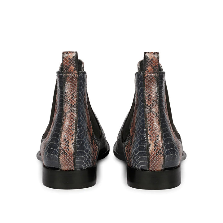 Saint Rory premium mens chelsea boots blue snake print leather – back view