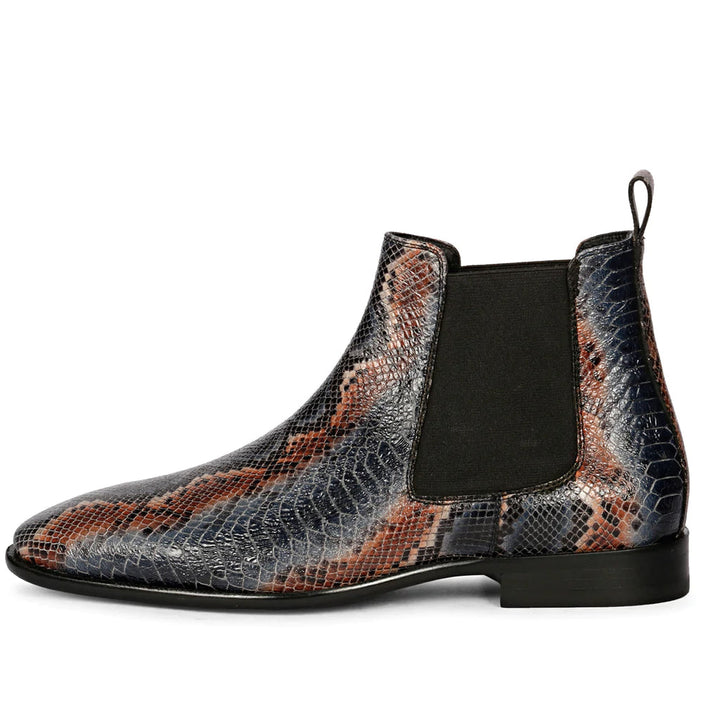 Saint Rory blue snake print chelsea boots for men – left angle view